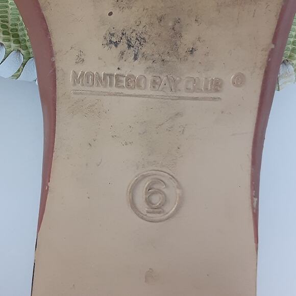 Montego Bay Club Block Heel Sandals Leather Medallion Thong Heels Lime Green 6 - Picture 8 of 10